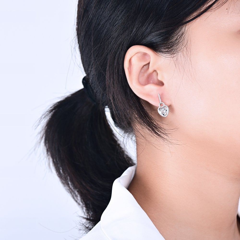 SPARKLD 9ct White Gold Diamond and White Topaz Heart Drop Earrings