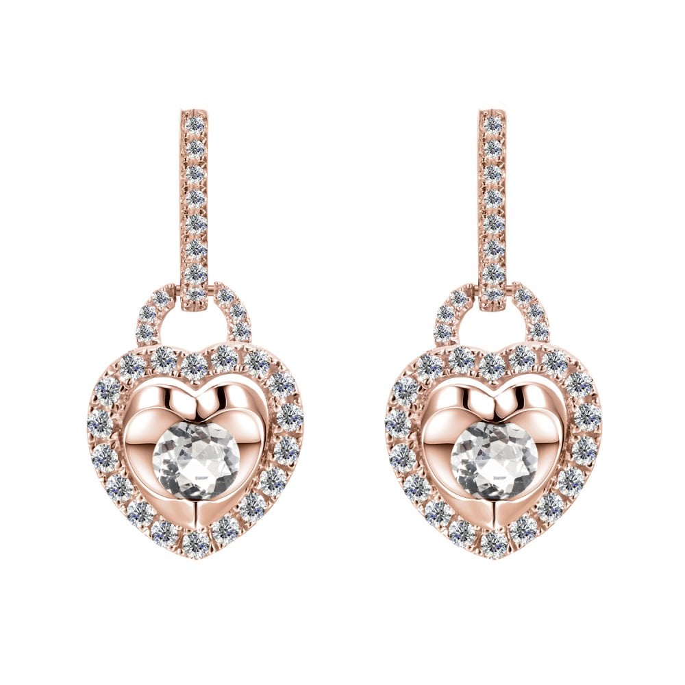 SPARKLD 9ct Rose Gold Diamond and White Topaz Heart Drop Earrings