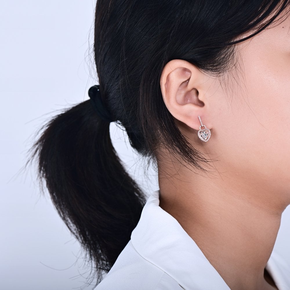 SPARKLD 9ct Rose Gold Diamond and White Topaz Heart Drop Earrings