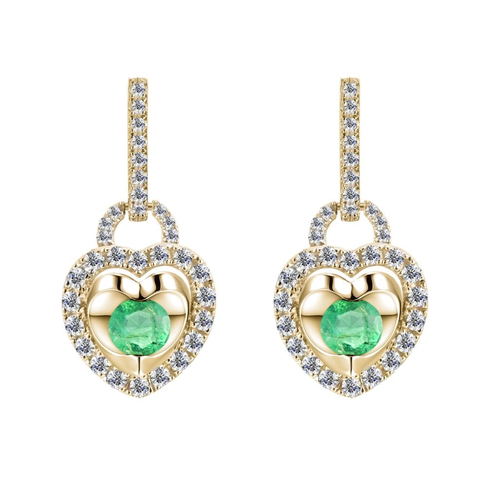 SPARKLD 9ct Yellow Gold Diamond and Emerald Heart Drop Earrings