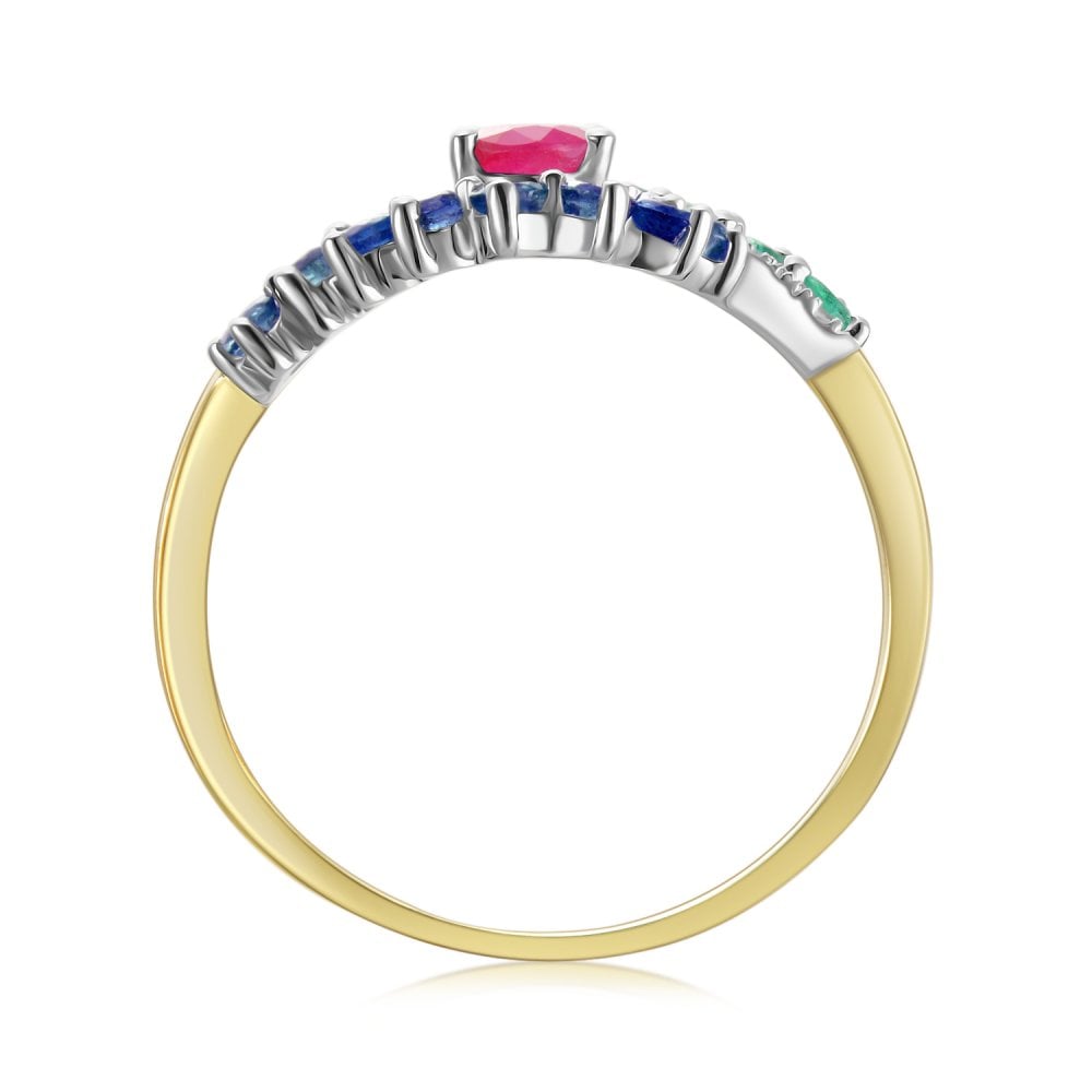 SPARKLD 9ct Yellow Gold Diamond and Multi Gem Cluster Ring