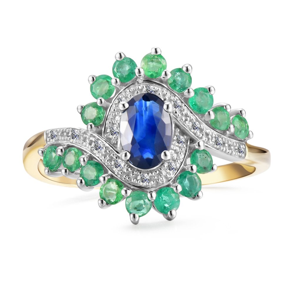 SPARKLD 9ct Yellow Gold Diamond and Multi Gem Cluster Ring