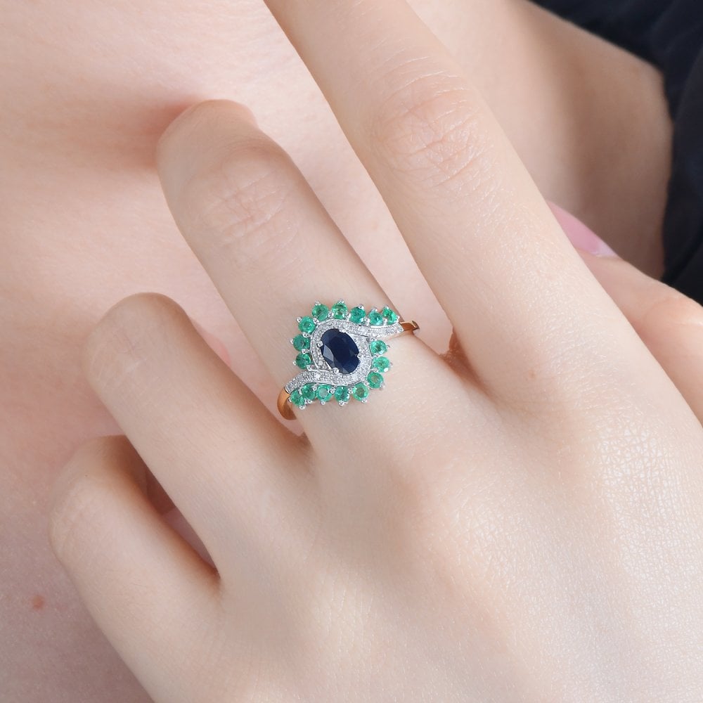 SPARKLD 9ct Yellow Gold Diamond and Multi Gem Cluster Ring