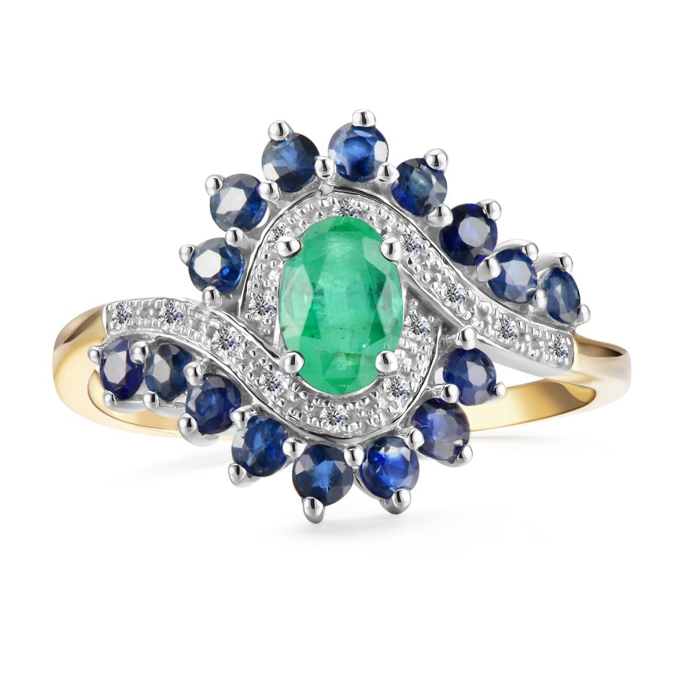 SPARKLD 9ct Yellow Gold Diamond and Multi Gem Cluster Ring