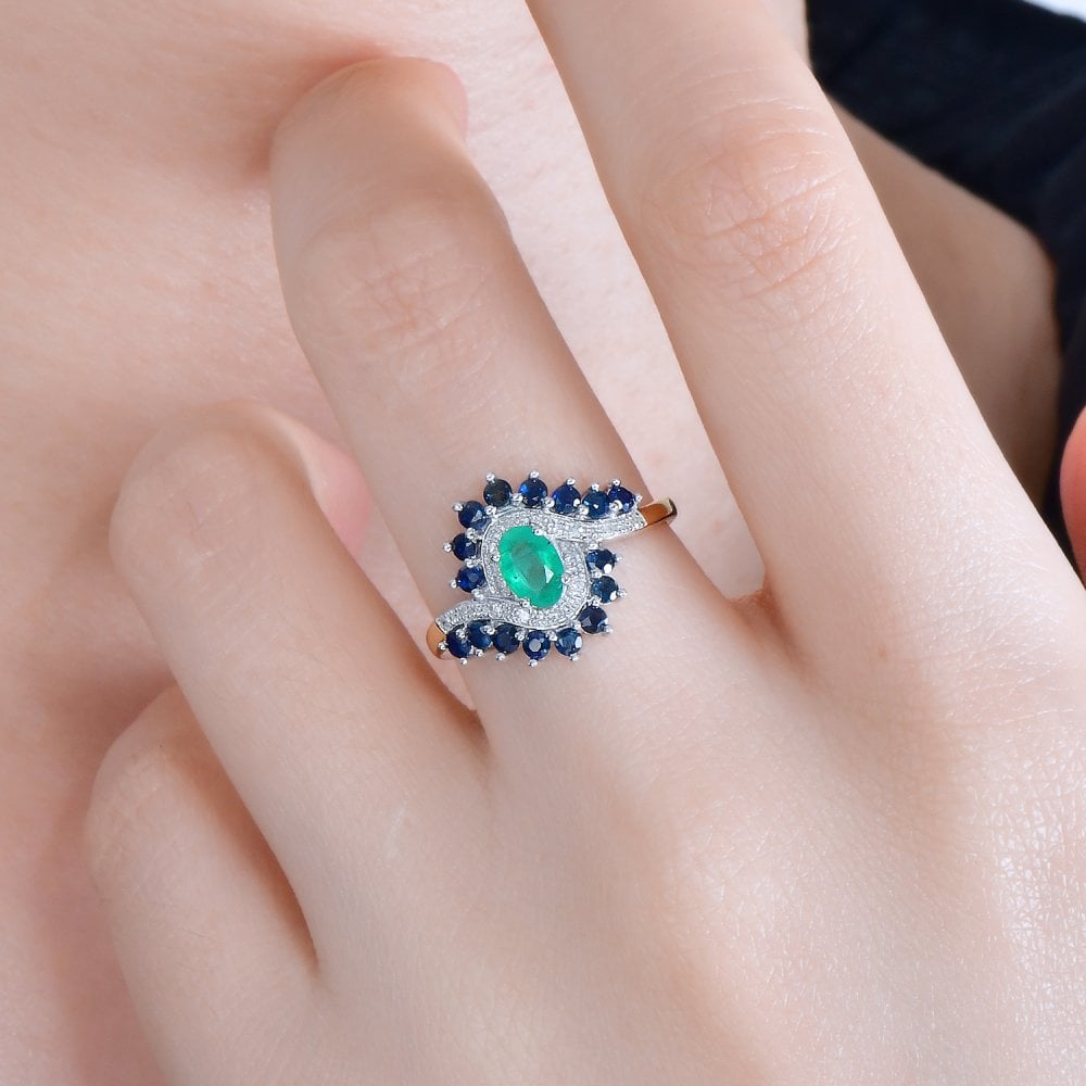 SPARKLD 9ct Yellow Gold Diamond and Multi Gem Cluster Ring