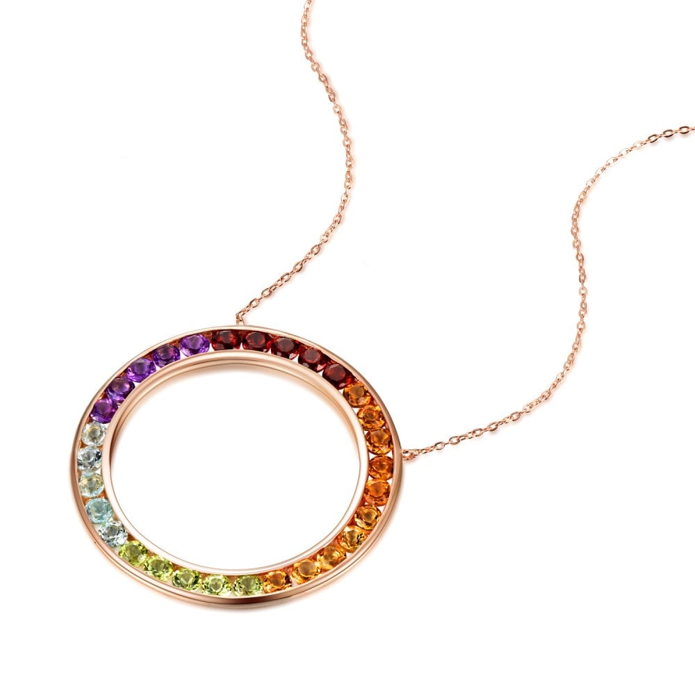 SPARKLD 9ct Rose Gold Multi Gem Circle Necklace