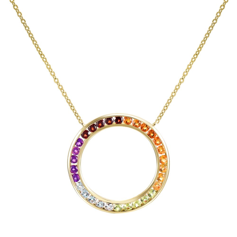 SPARKLD 9ct Yellow Gold Multi Gem Circle Necklace