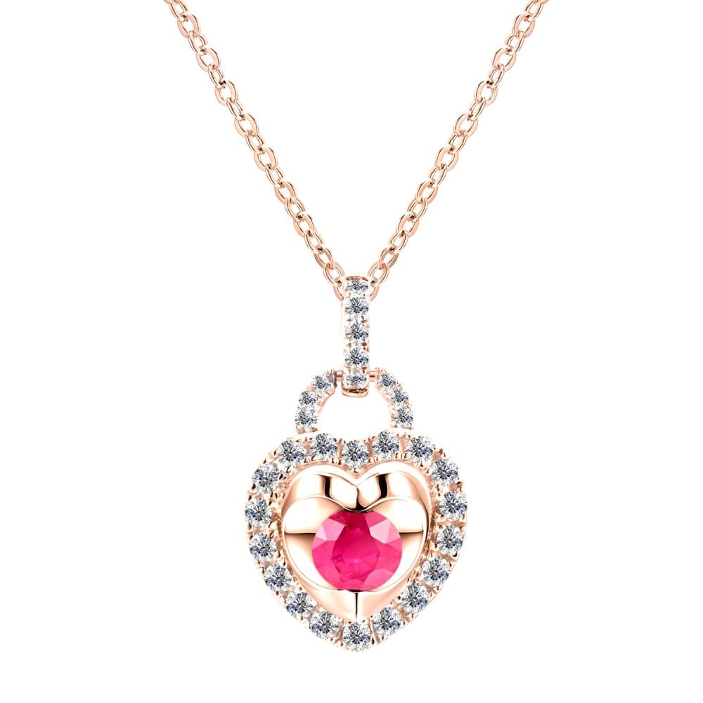 SPARKLD 9ct Rose Gold Diamond and Ruby Heart Pendant Necklace