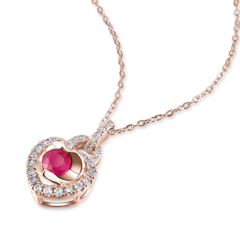 SPARKLD 9ct Rose Gold Diamond and Ruby Heart Pendant Necklace