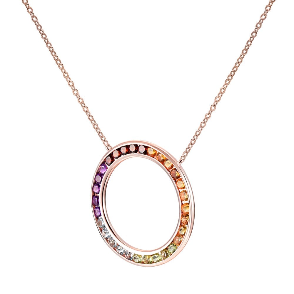 SPARKLD 9ct Rose Gold Multi Gem Circle Necklace