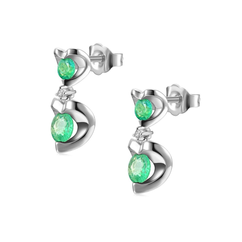 SPARKLD 9ct White Gold Diamond and Emerald Heart Drop Earrings