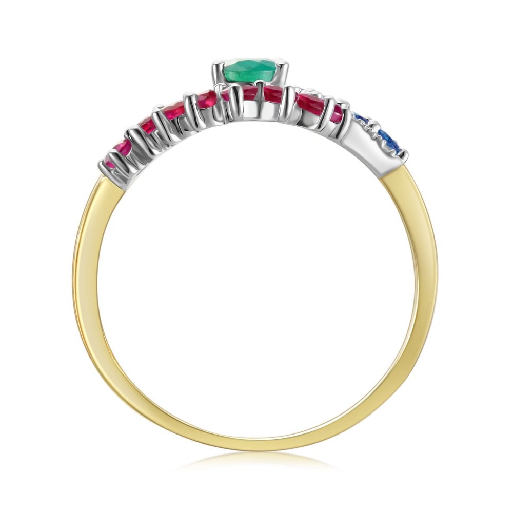 SPARKLD 9ct Yellow Gold Diamond and Multi Gem Cluster Ring