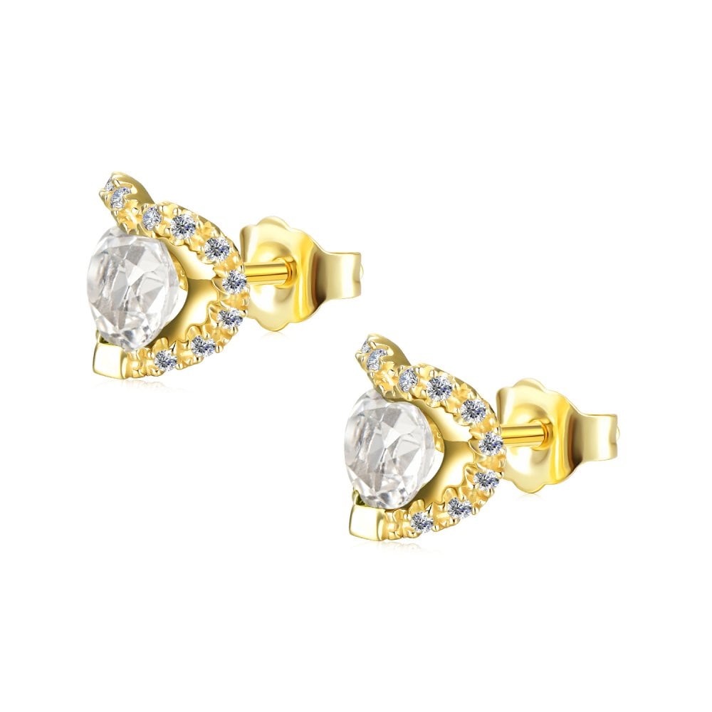 SPARKLD 9ct Yellow Gold Diamond and White Topaz Heart Stud Earrings