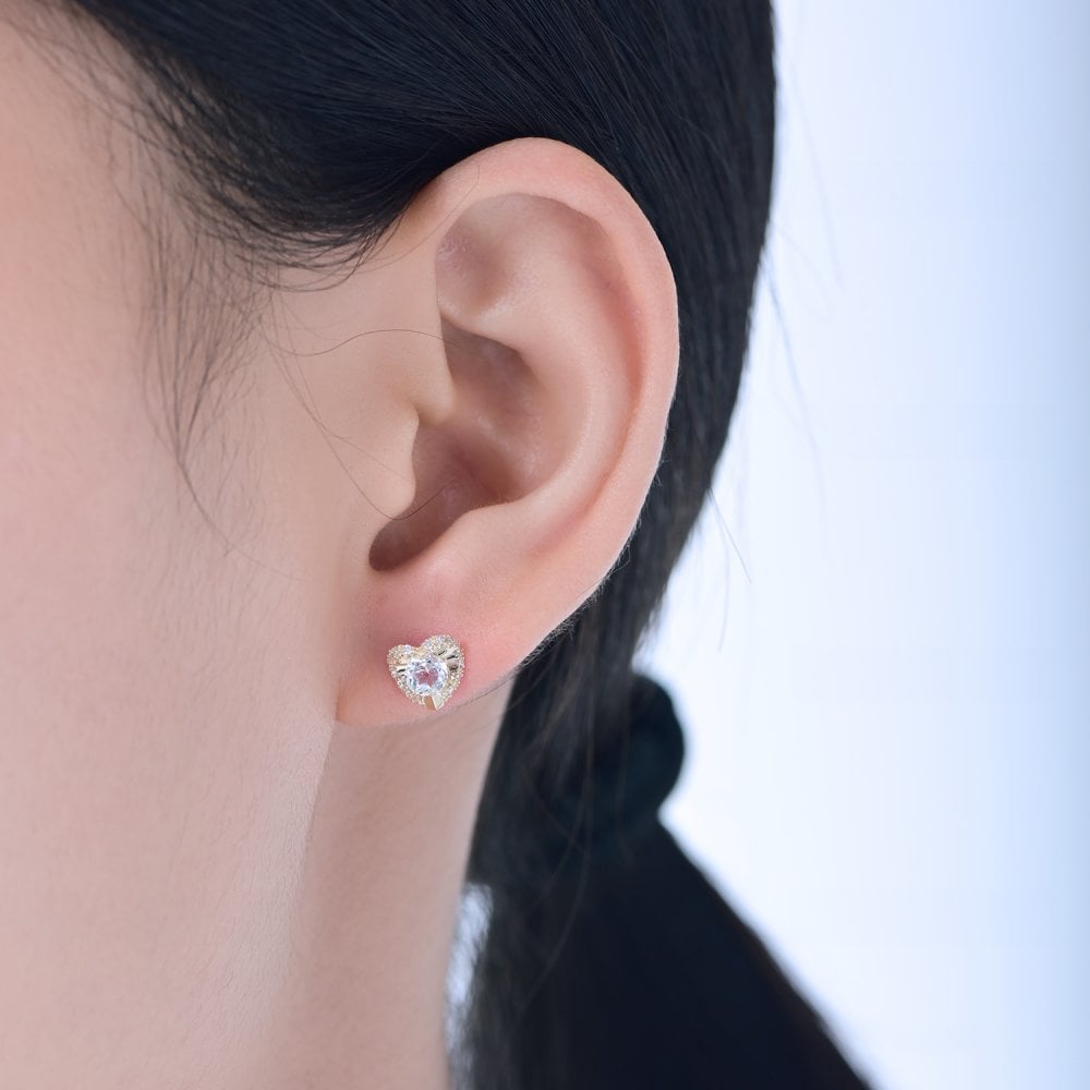 SPARKLD 9ct Yellow Gold Diamond and White Topaz Heart Stud Earrings