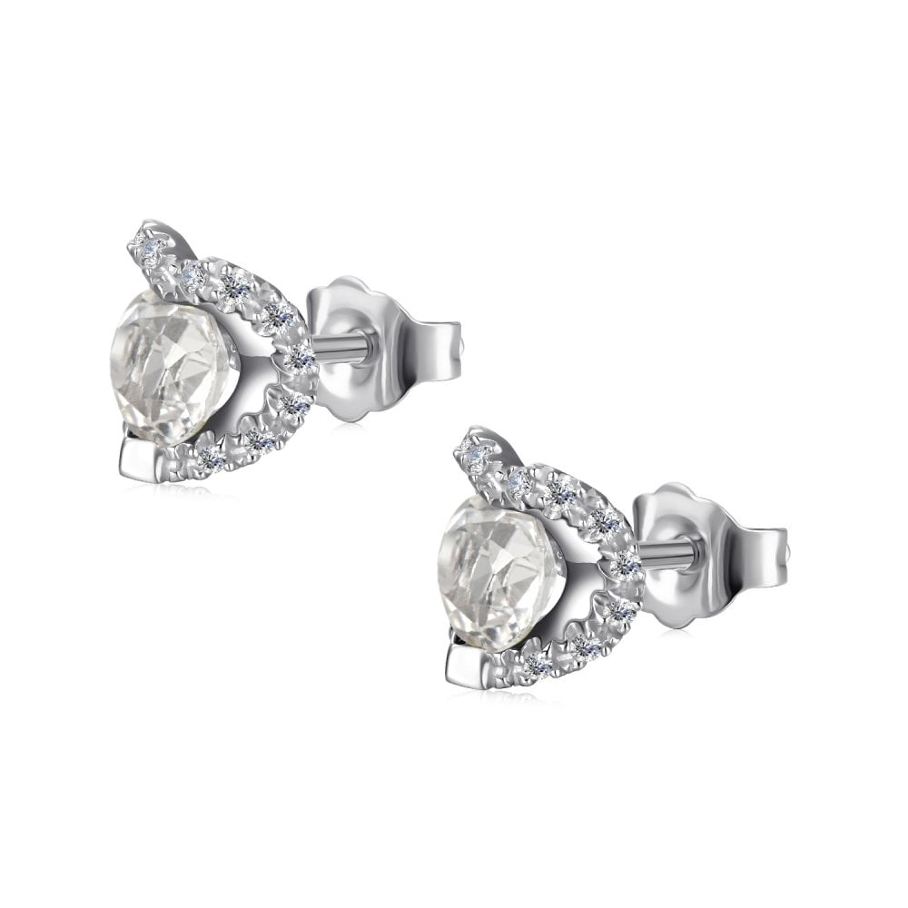 SPARKLD 9ct White Gold Diamond and White Topaz Heart Stud Earrings