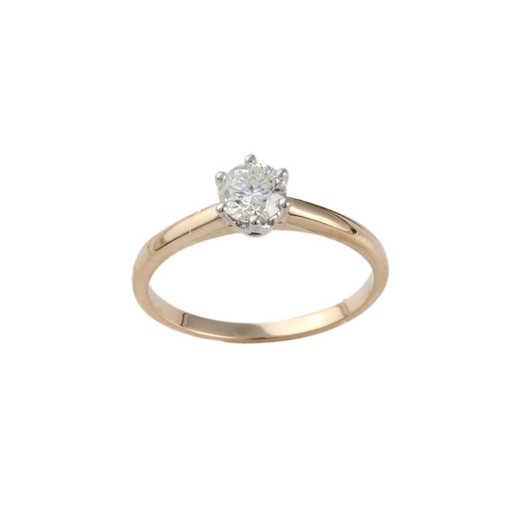 Yellow and White Gold 0.50ct Round Diamond Solitaire Ring