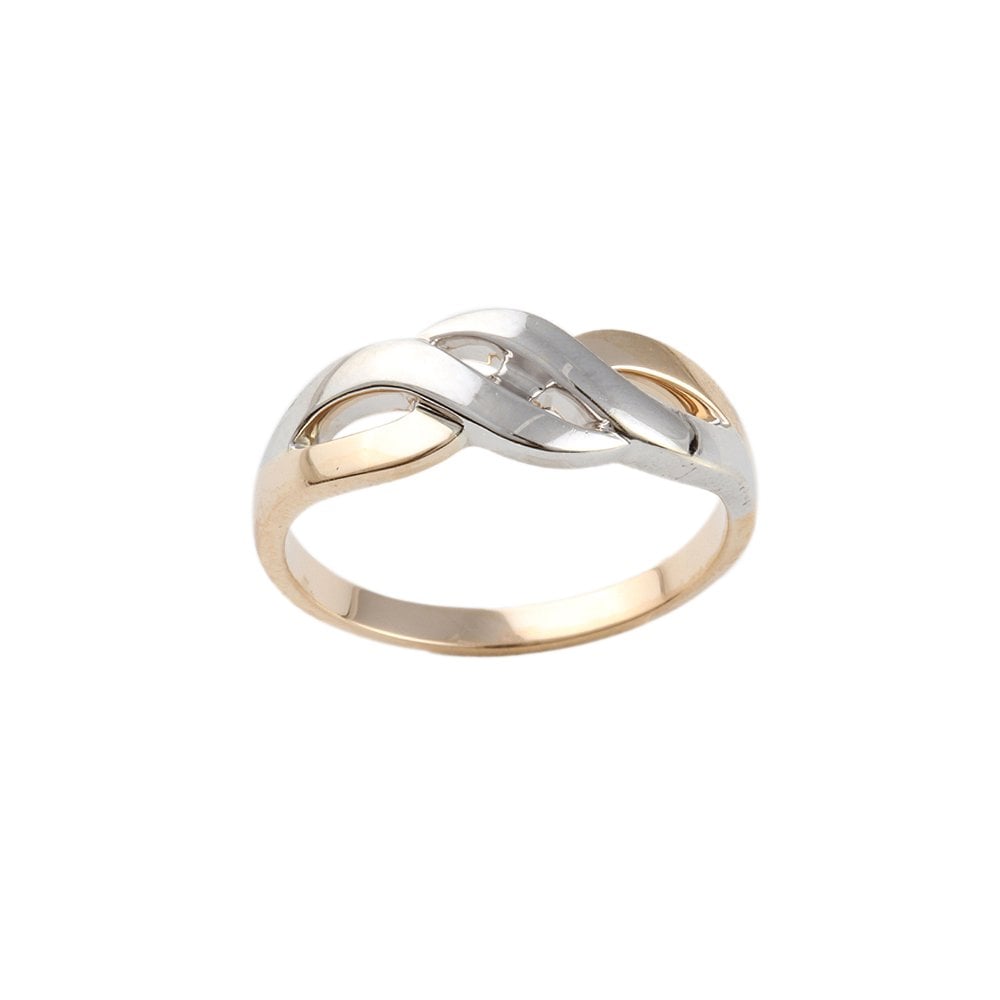 Yellow and White Gold Swirl Crossover Ring