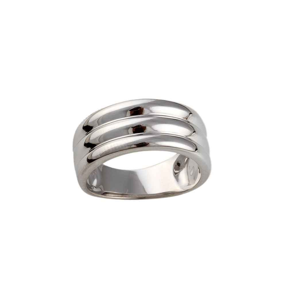 White Gold Ribbed Dome Ring