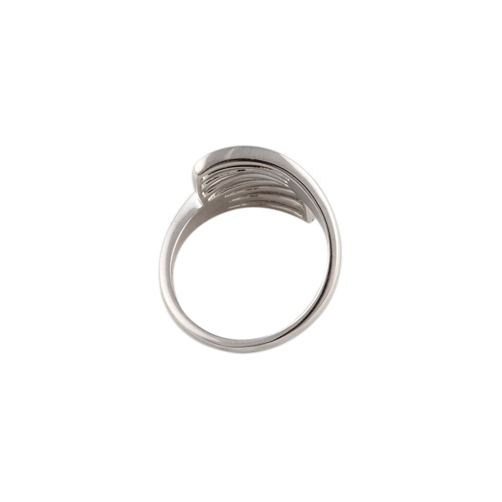 White Gold Eight Row Ribbed Style  Ring