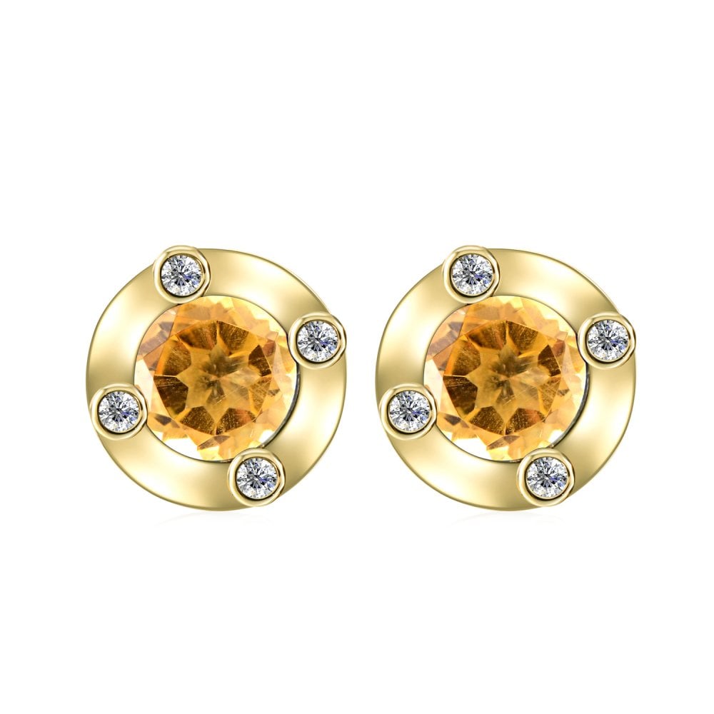 SPARKLD 9ct Yellow Gold Diamond and Citrine Stud Earrings