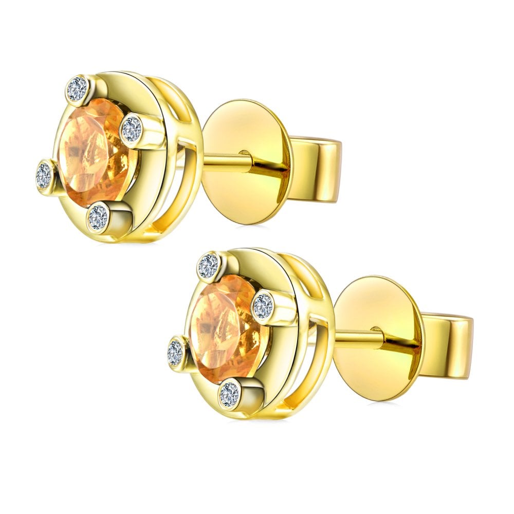 SPARKLD 9ct Yellow Gold Diamond and Citrine Stud Earrings