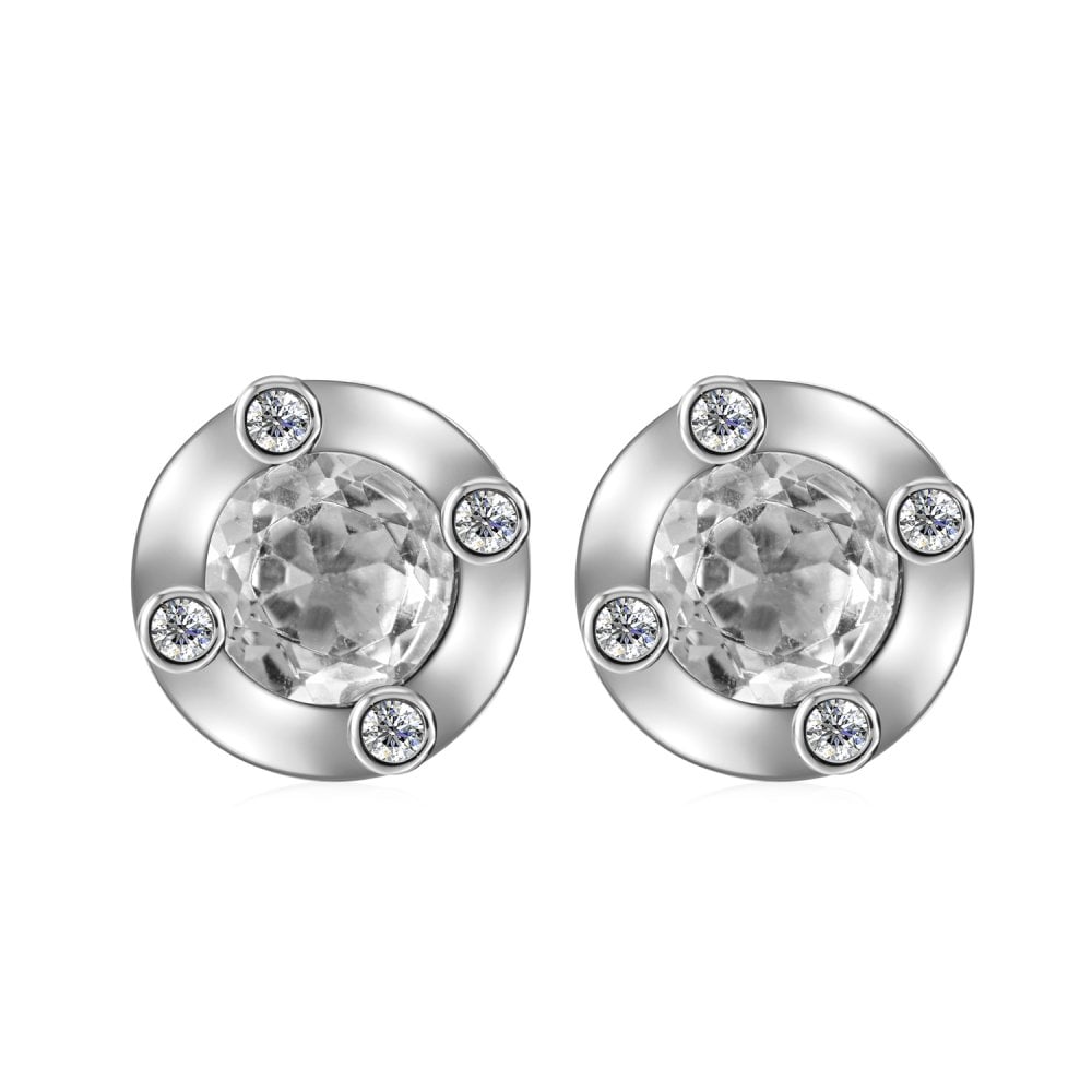 SPARKLD 9ct White Gold Diamond and White Topaz Stud Earrings