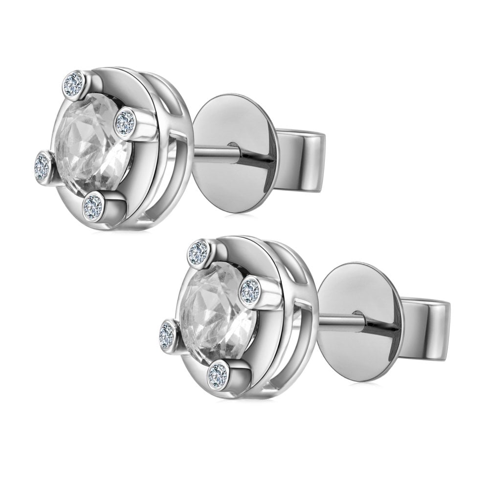SPARKLD 9ct White Gold Diamond and White Topaz Stud Earrings