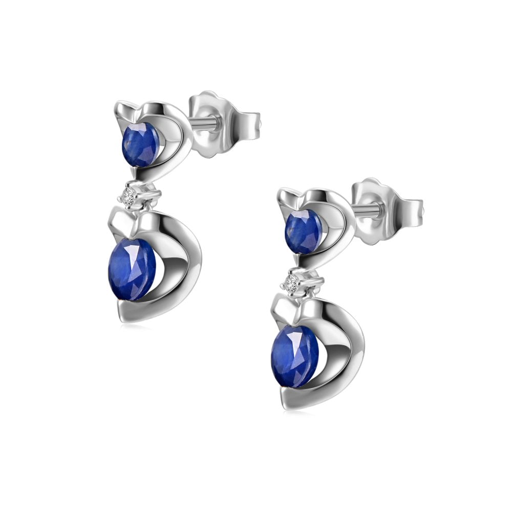 SPARKLD 9ct White Gold Diamond and Sapphire Heart Drop Earrings