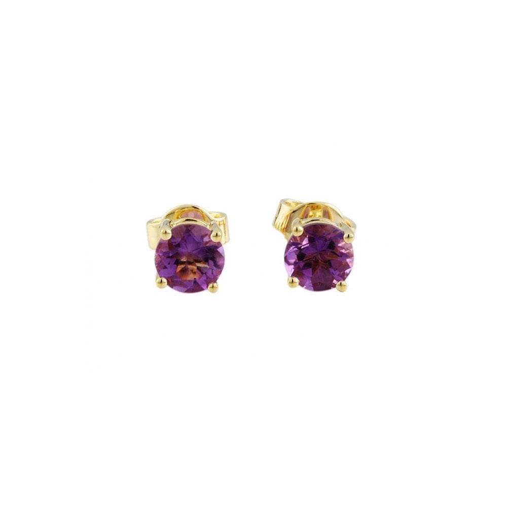 9ct Yellow Gold 1.52ct Round Amethyst Single Stone Stud Earrings