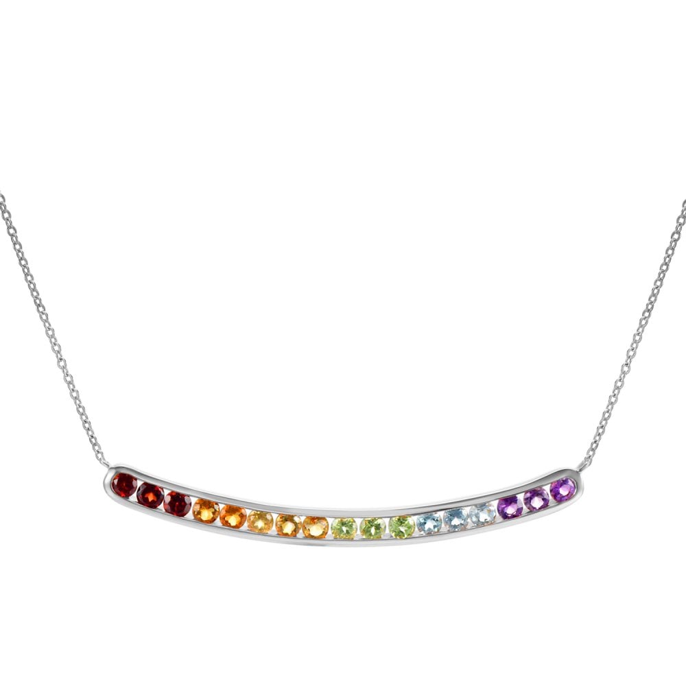 SPARKLD 9ct White Gold Multi Gem Necklace