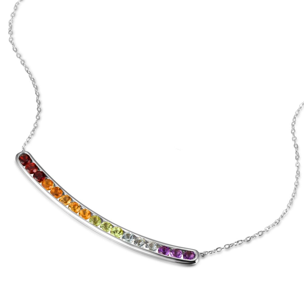 SPARKLD 9ct White Gold Multi Gem Necklace