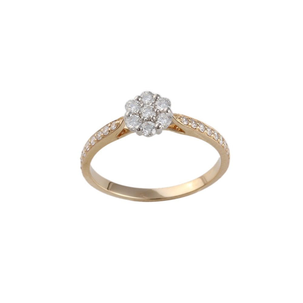 Yellow and White Gold 0.45ct Round Diamond Cluster Ring with Studded Shank
