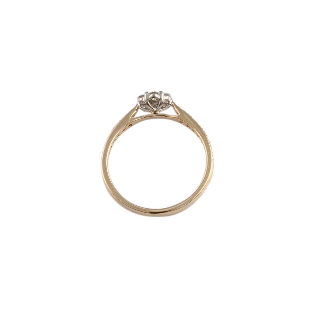 Yellow and White Gold 0.45ct Round Diamond Cluster Ring with Studded Shank