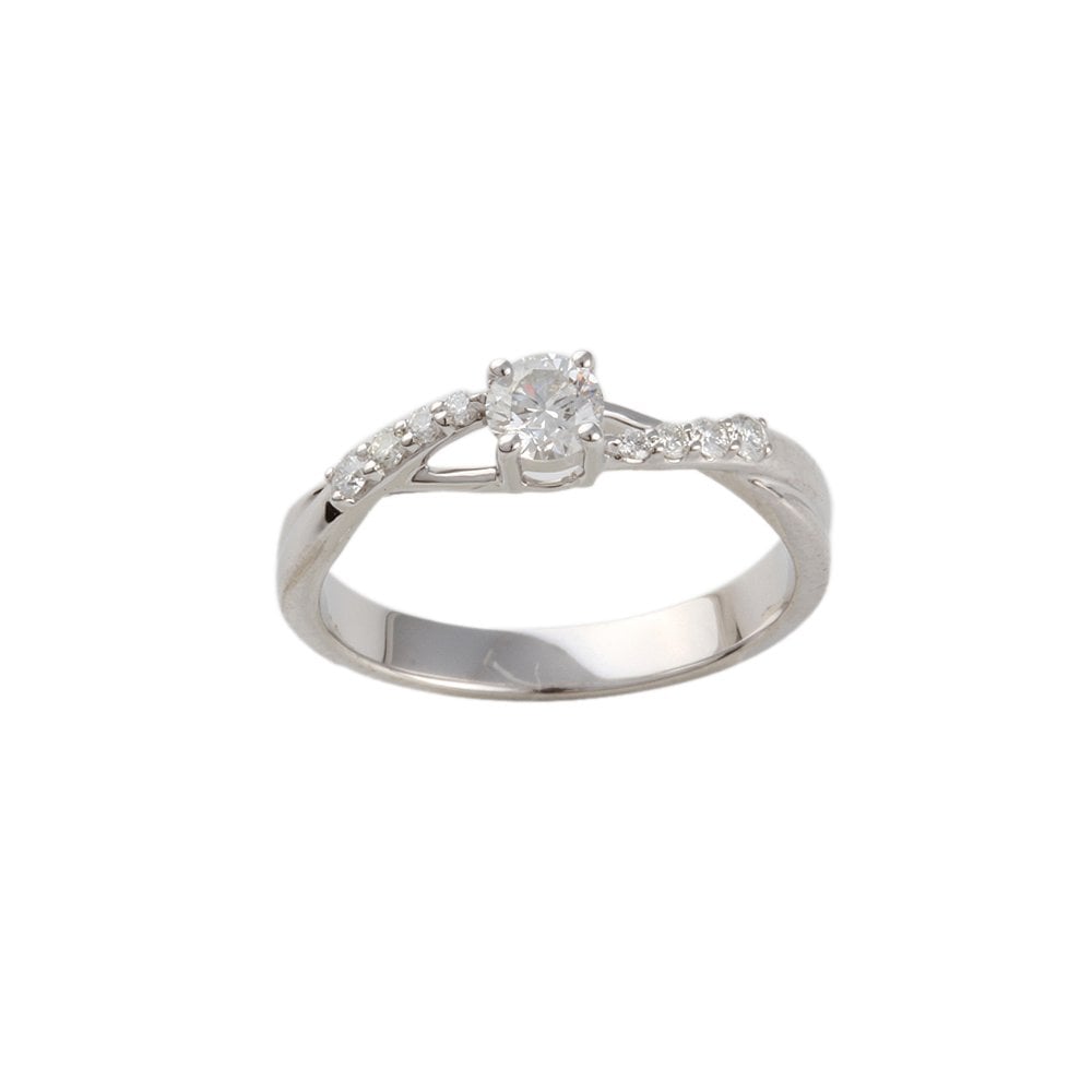 White Gold 0.38ct Round Diamond Solitaire Ring with Studded Shank