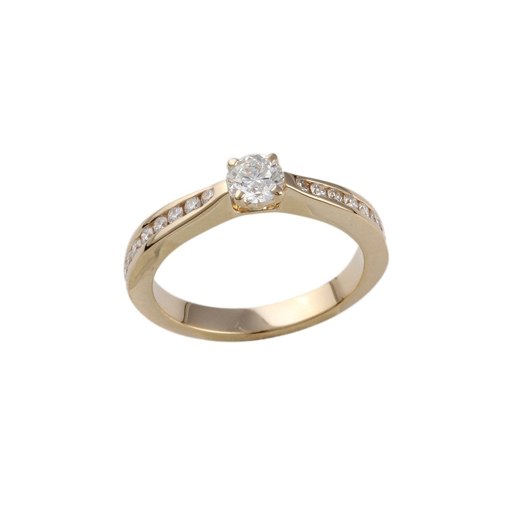 Yellow Gold 0.55ct Round Diamond Solitaire Ring with Studded Shank