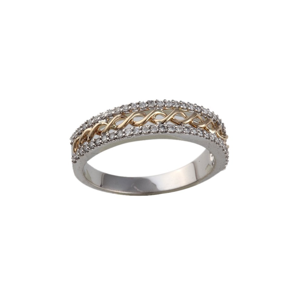 Yellow and White Gold 0.25ct Round Diamond Fancy Double Row Half Eternity Ring