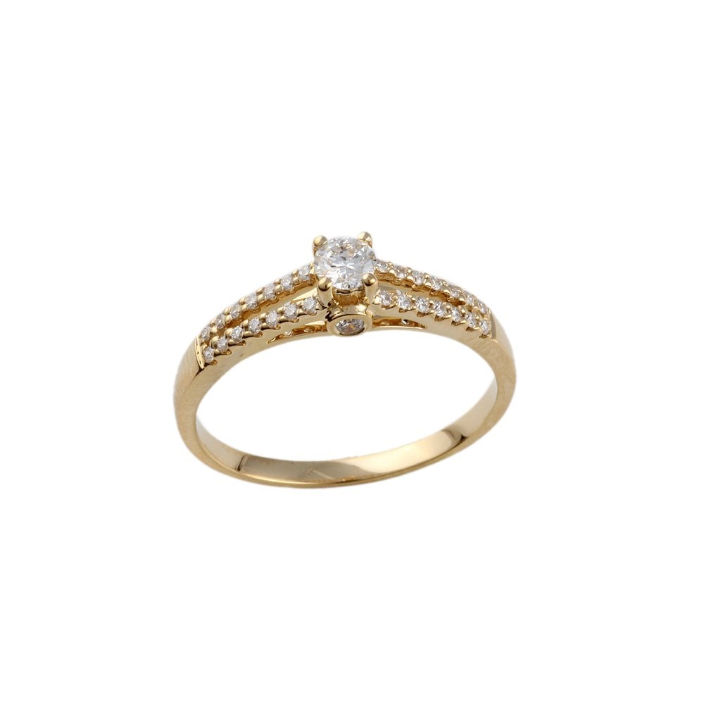 Yellow Gold 0.40ct Round Diamond Solitaire Ring with Studded Shank