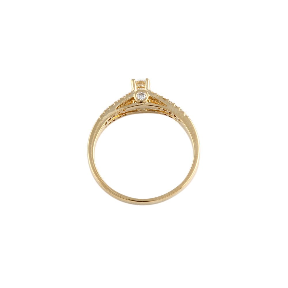Yellow Gold 0.40ct Round Diamond Solitaire Ring with Studded Shank