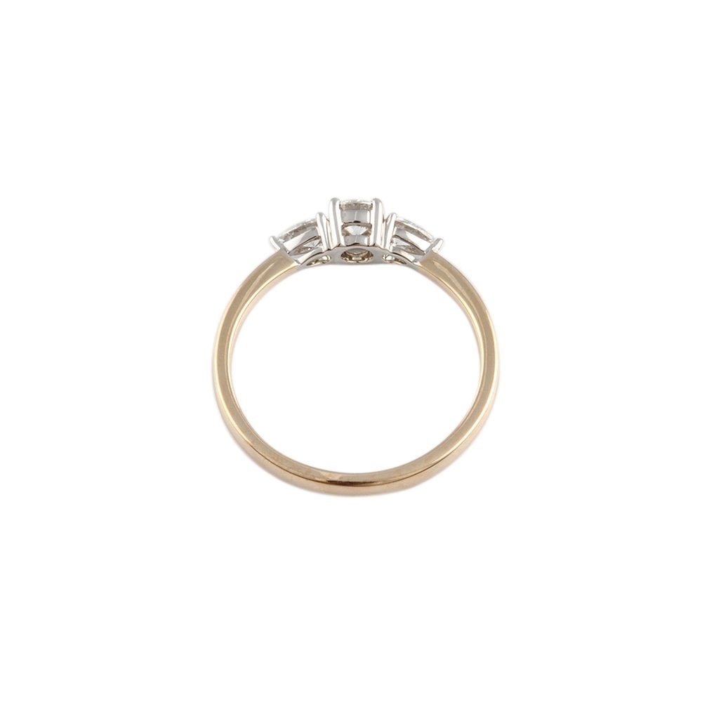 Yellow and White Gold 0.50ct Round and Pear Diamond Set Three stone Ring