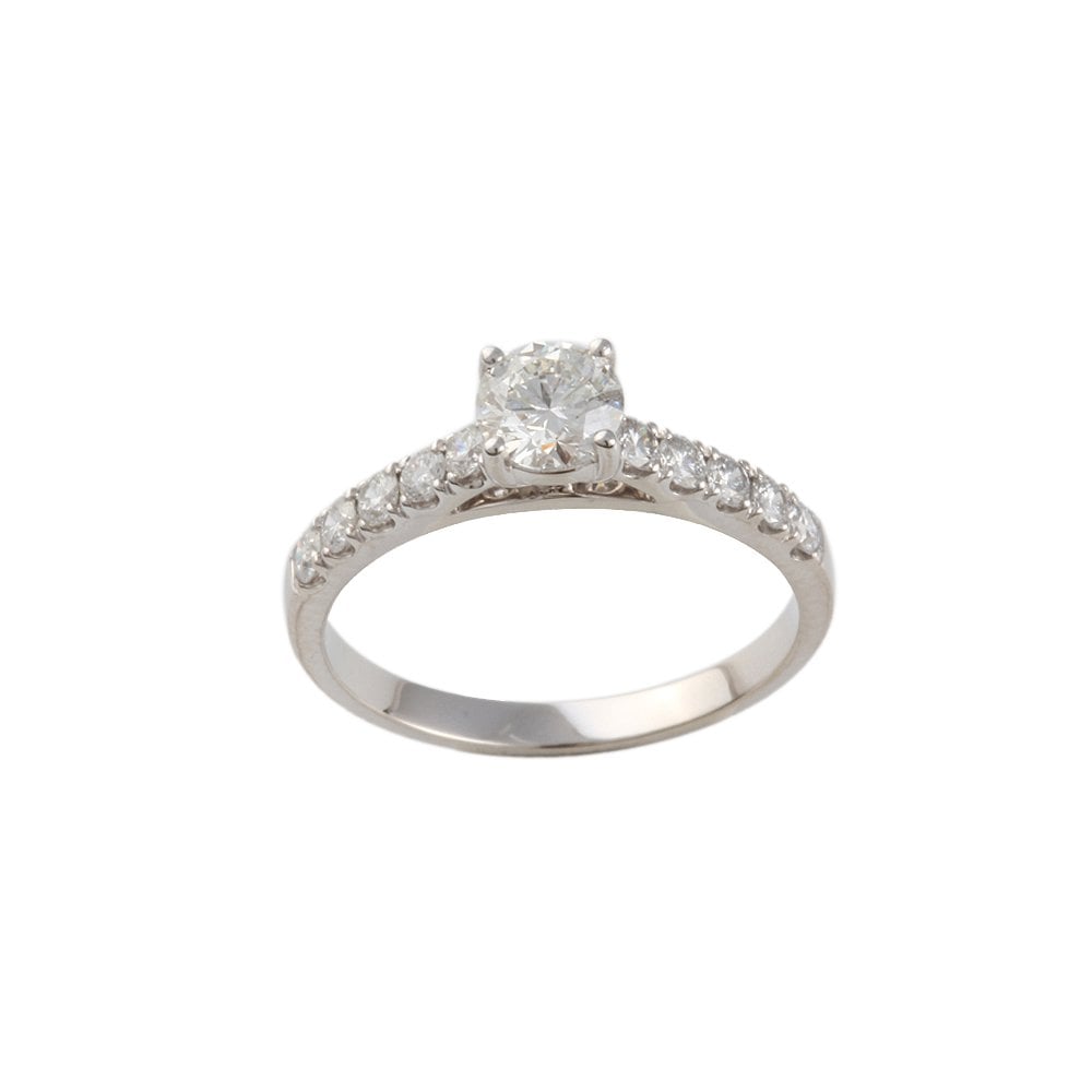 White Gold 0.75ct Round Diamond Solitaire Ring with Studded Shank