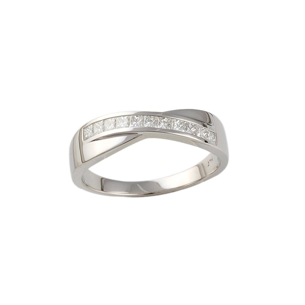 White Gold 0.55ct Princess Cut Diamond Set crossover Style Half Eternity Ring