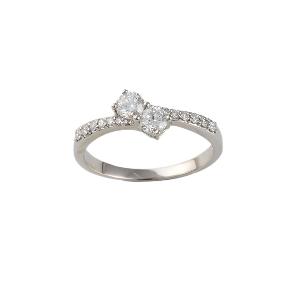 White Gold 0.64ct Round Diamond Two Stone Ring with Studded Shank