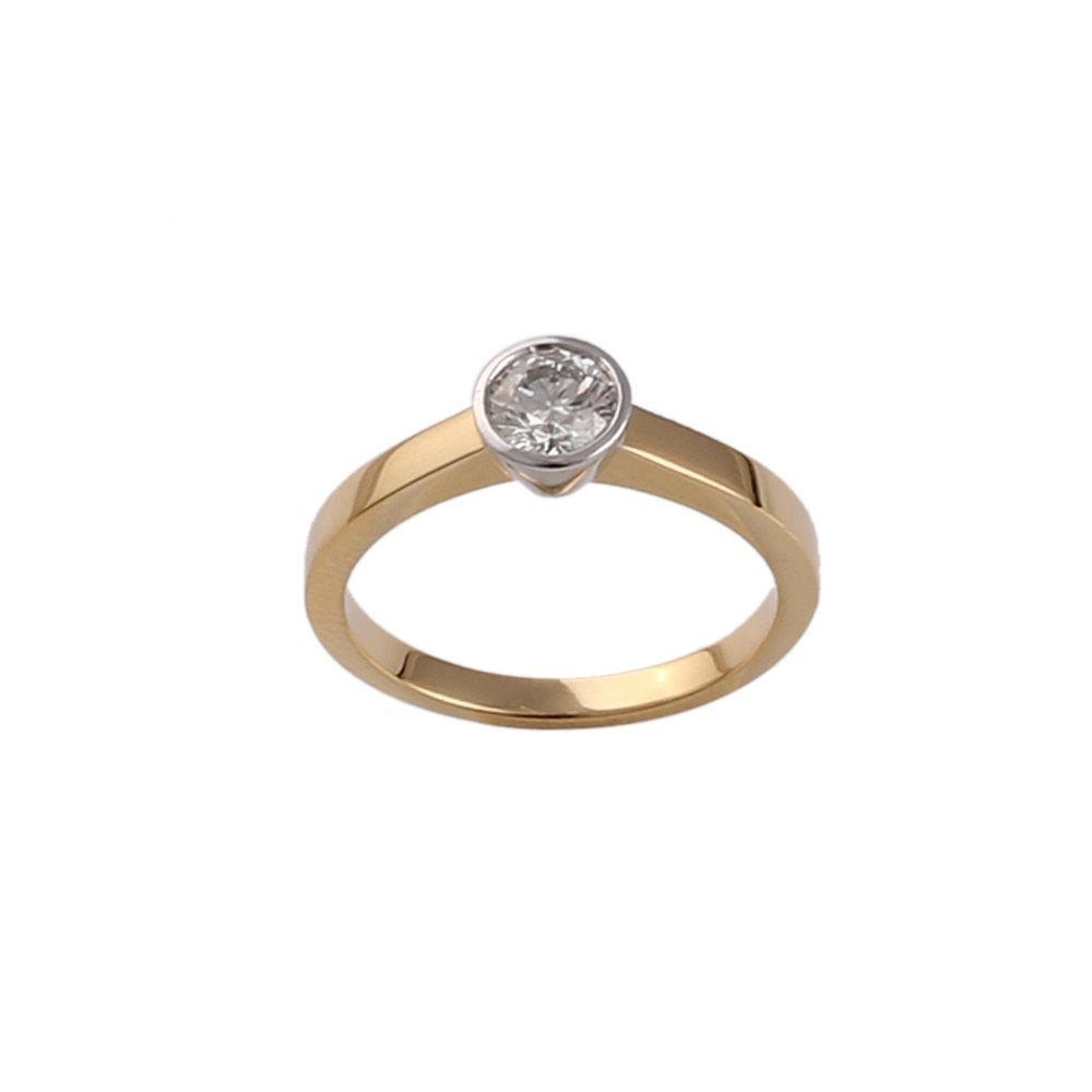 Yellow and White Gold 0.50ct Round Diamond Solitaire Ring