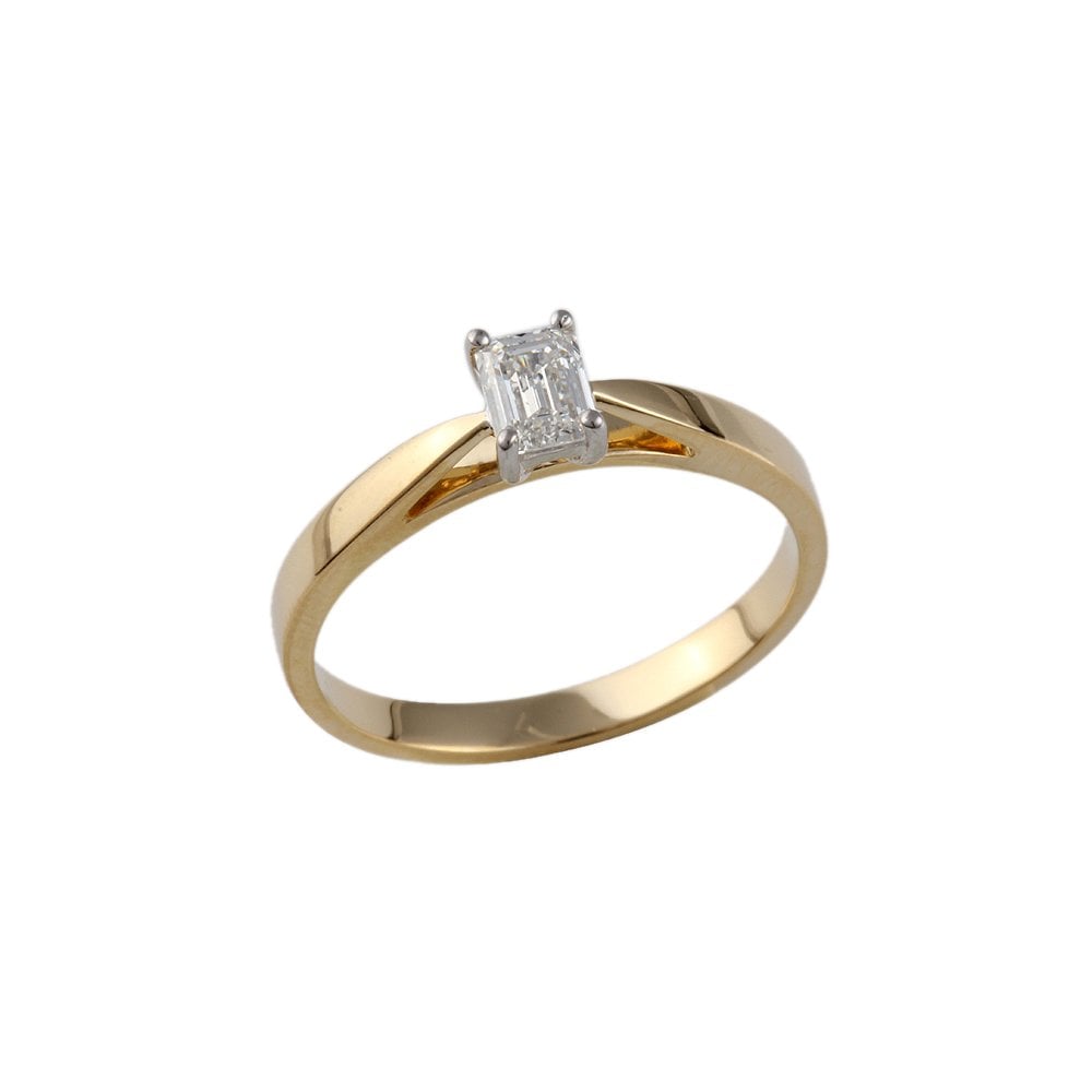 Yellow and White Gold 0.45ct Emerald Cut Diamond Solitaire Ring