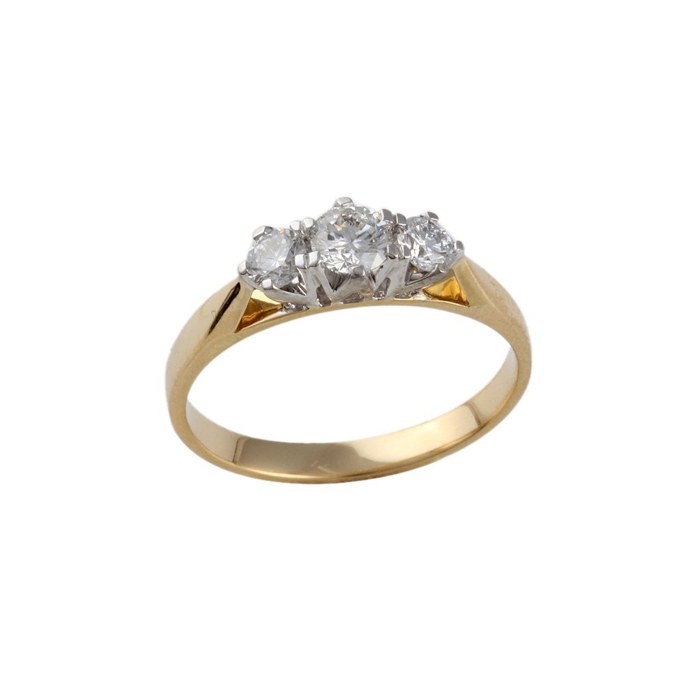 Yellow and White Gold 0.60ct Round Diamond Three Stone Ring