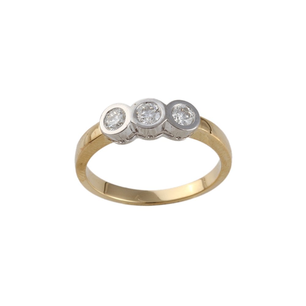 Yellow and White Gold 0.45ct Round Diamond Set Three Stone Ring