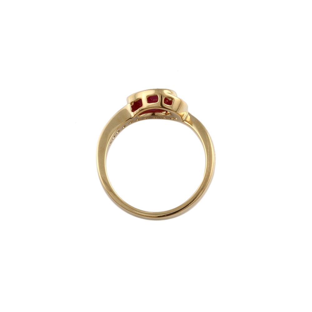 Yellow Gold 0.80ct Pear shaped Ruby and 0.15ct Round Diamond set Ring