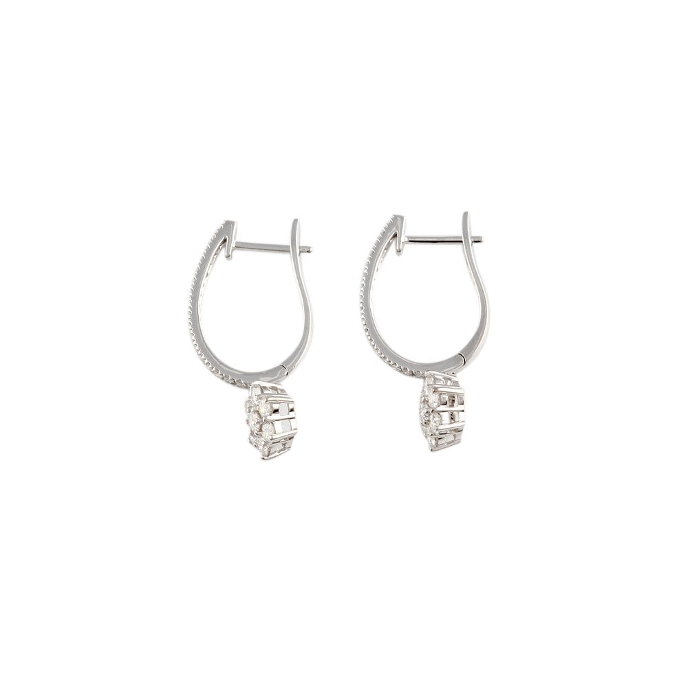 White Gold 1.45ct Round Brilliant Cut Diamond Cluster Style Drop Earrings