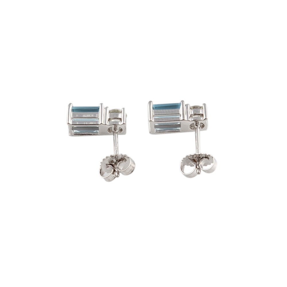 White Gold 0.70ct Round Brilliant Cut Diamond and 1.74ct Emerald Cut Aquamarine Set Stud Earrings