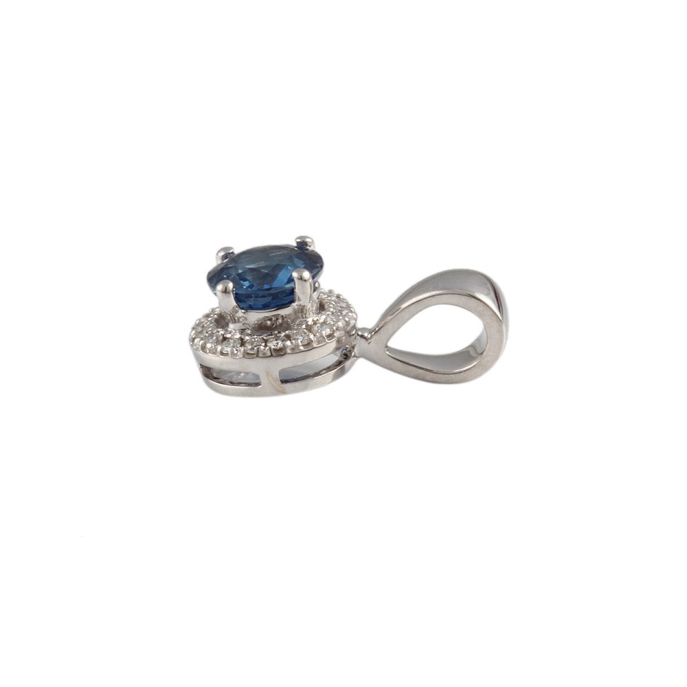 White Gold 0.06ct Round Brilliant Cut Diamond and 0.65ct Round Blue Sapphire Cluster Pendant